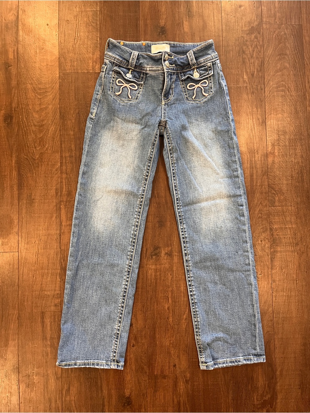 Miss Me Black Womens Mid-Rise Slim Wide Sz 23 Jeans Blue Embroidered Medium Wash